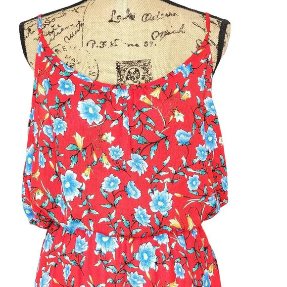 VERSE Womens Floral Boho Blouson Spaghetti Strap Maxi Dress Size XL Red Blue - Picture 16 of 16